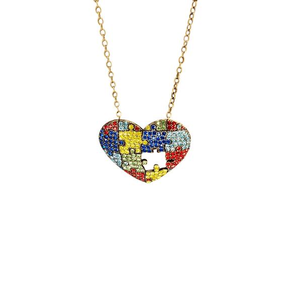 Missing Puzzle Piece Colorful Sparkly Rhinestone Convertible Necklace to Brooch - Picture 4 of 7